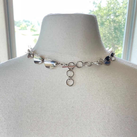 HOST PICK! Vintage Silver Calla Lily Choker Necklace, by N.E. From, MCM, 15-18" - Picture 7 of 17